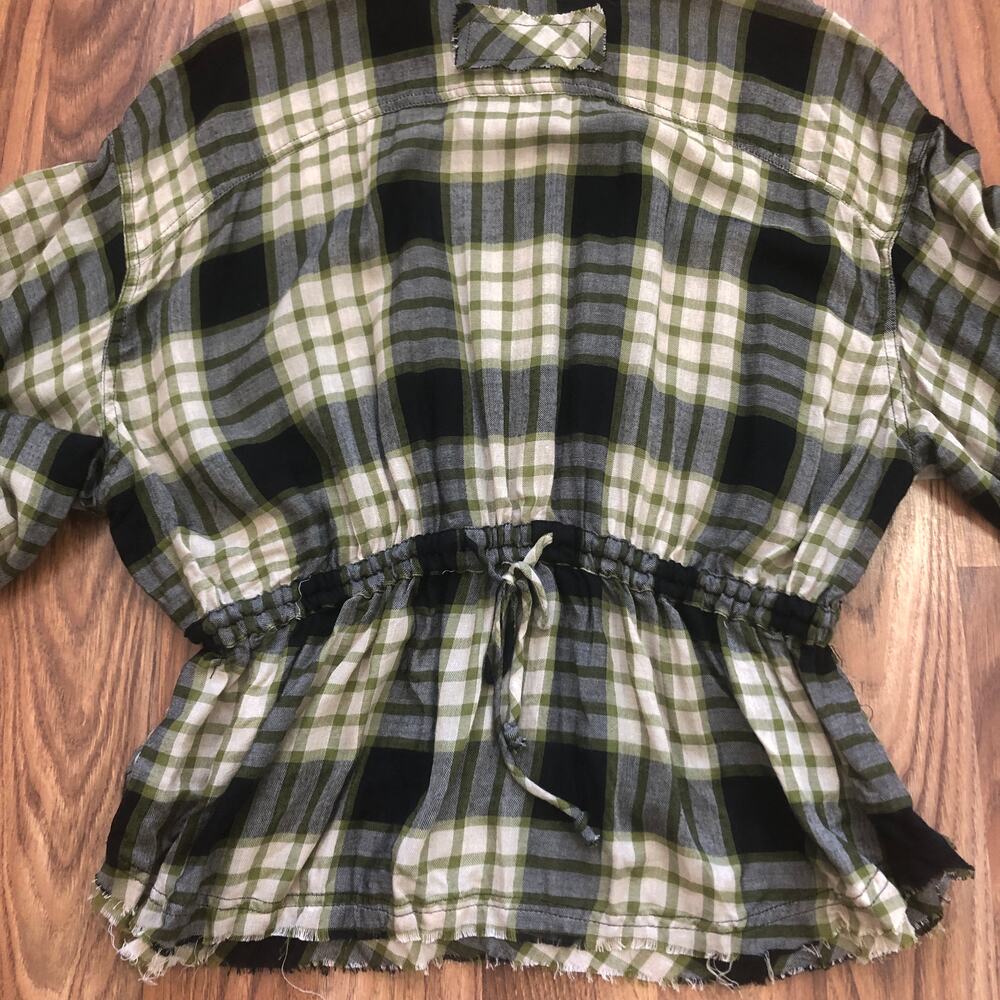 Free People Pacific Dawn Plaid Peplum Shirt Black Combo Size Medium NWT New - Picture 14 of 15